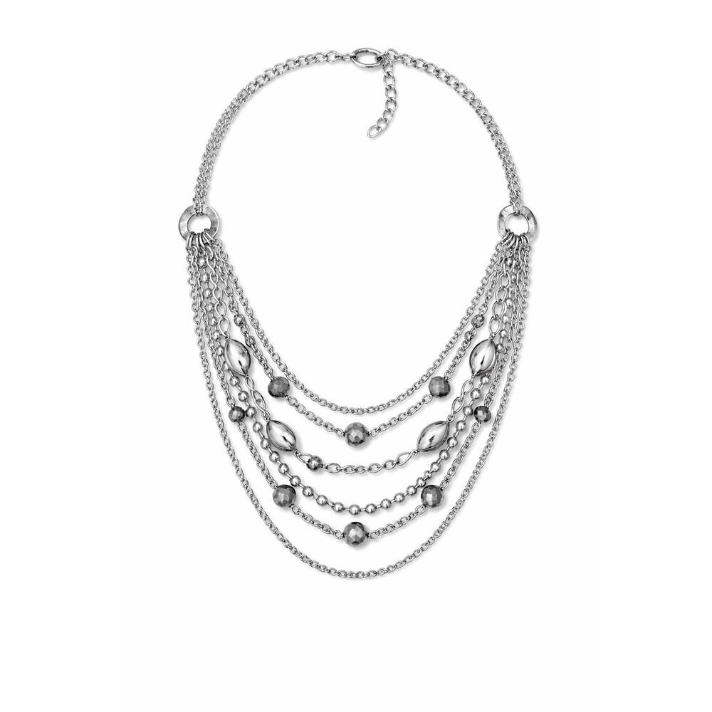 Vintage Milor 6 Strand Silver Tone Beaded Chain Bib Necklace Layered